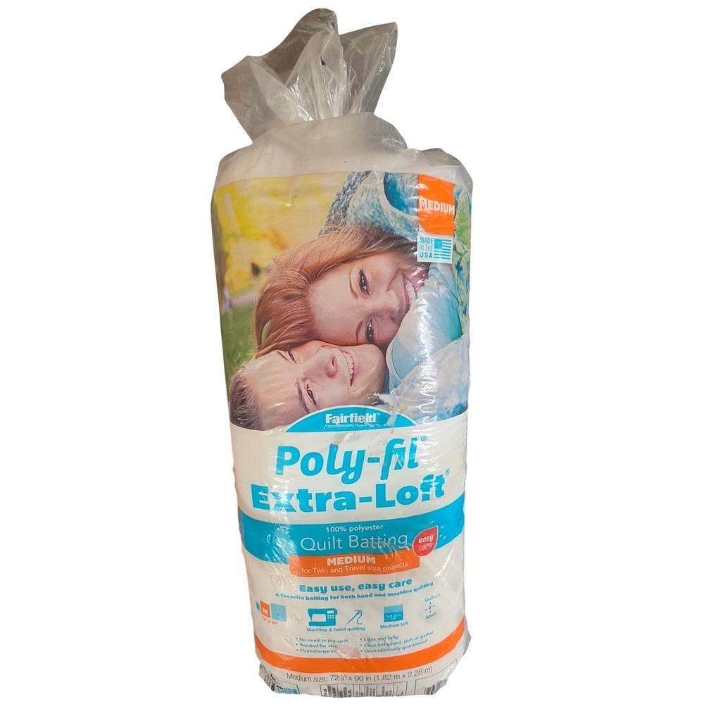 Fairfield Poly-fil Extra-Loft Quilt Batting Medium Twin Travel Size 72x90 White